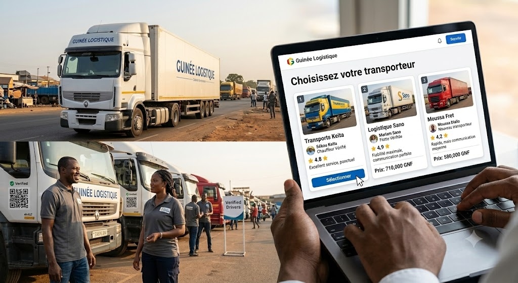Plusieurs camions de transport dans un dépôt logistique